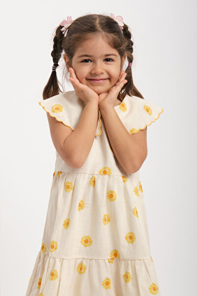 WE AND ME Κοριτσίστικο καλοκαιρινό φόρεμα από βαμβακερό κίτρινο λουλουδάτο σχέδιο