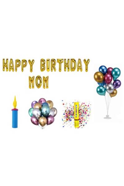 OEM Σετ μπαλονιών «Happy Birthday Mom», διακοσμητικό για τούρτα, 77 τεμ., χρυσό