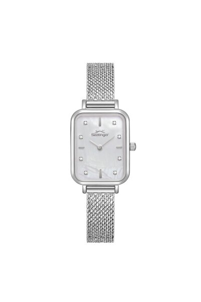 Slazenger ساعة يد نسائية SL.09.2550.3.01 بقرص مستطيل وحزام شبكي مقاوم للماء ح...