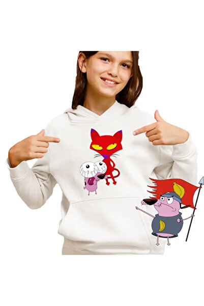 OEM Children's Hoodie Girls Scared Puppy Courage The Evil Red Cat