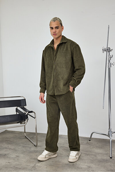 MADZEYMODA Premium Men's Khaki Comfortable Fit Velvet Shirt & Pants Bottom Top Set Ls-19533