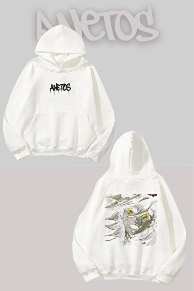 Anetos Douma Anime Sırt cu imprimeu Alb cu glugă Swea tricou
