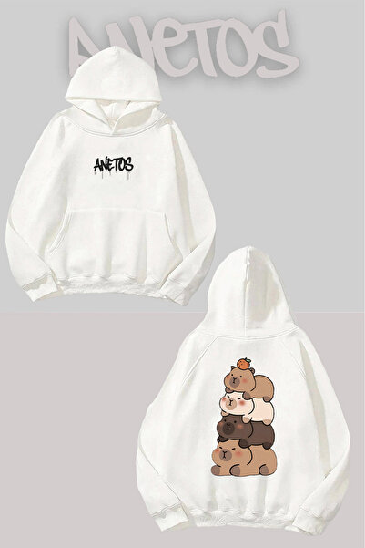 Anetos سترة كابي بارا 6 سارت مطبوع بيضاء بغطاء رأس