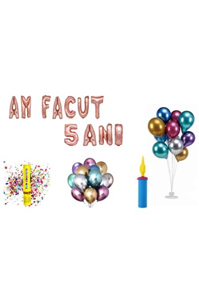 OEM Set baloane aniversare 5 ani „Am împlinit 5 ani”, auriu roz, 71 buc