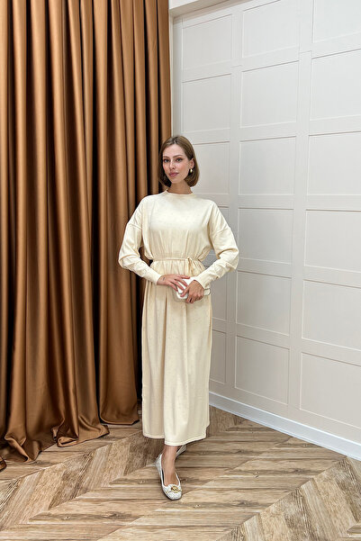 Stilife Κρέμα Φορέματος Πλεκτών Ενδυμάτων Mabel Taşlı