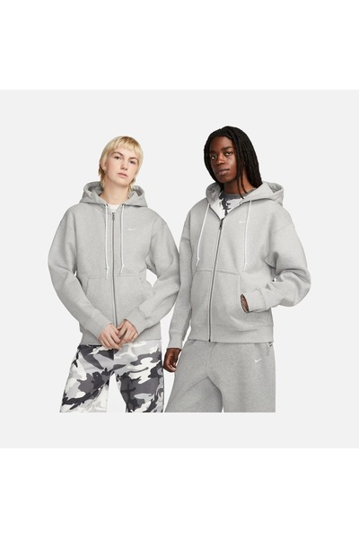 Nike Ανδρικό φούτερ Solo swoosh γκρι - φαρδιά εφαρμογή, με φλις και με κουκούλα - DR0403-063