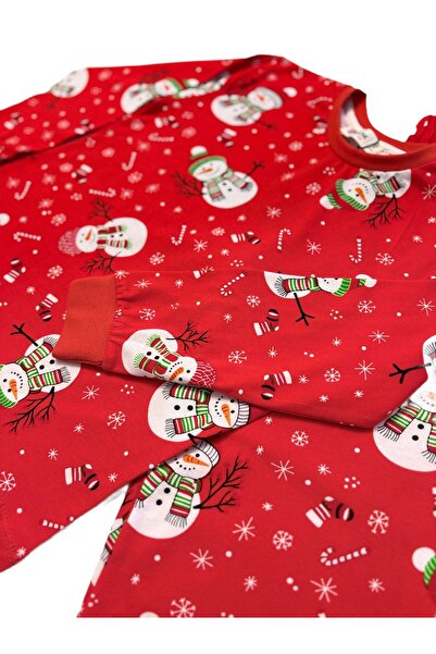 Koçak Kids Yılbaşı Temalı %100 Pamuklu Kar Taneli Kardan Adamlı Çocuk Pijaması