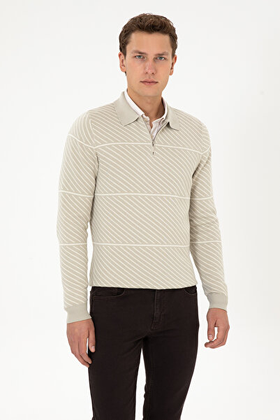 U.S. Polo Assn. Ανδρικό πουλόβερ ανοιχτό χακί 50308284-VR183