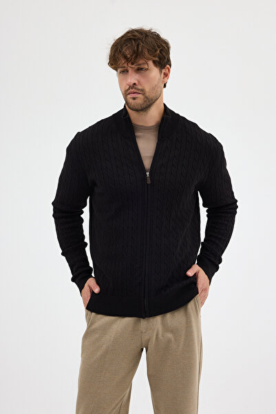 Frappoli Ανδρικό πουλόβερ από βαμβακερό πλεκτό μαλλί με φερμουάρ Bernat