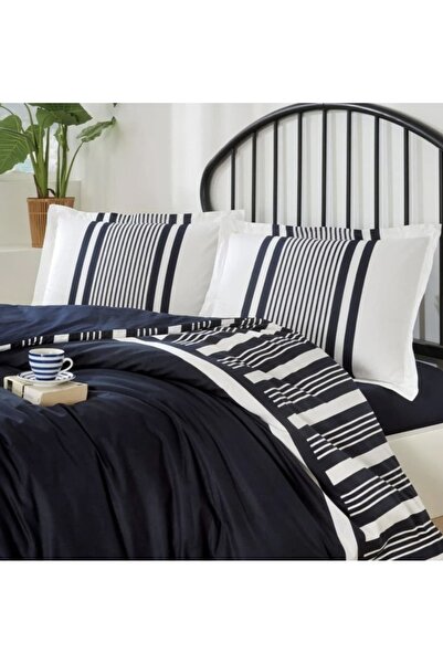 Özdilek 100% Cotton Single Duvet Cover Set (3 Pieces) Limited Stock - White/Navy Blue
