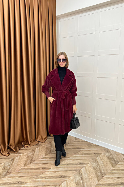 Stilife Angora Premium Kumaş Kaban Bordo
