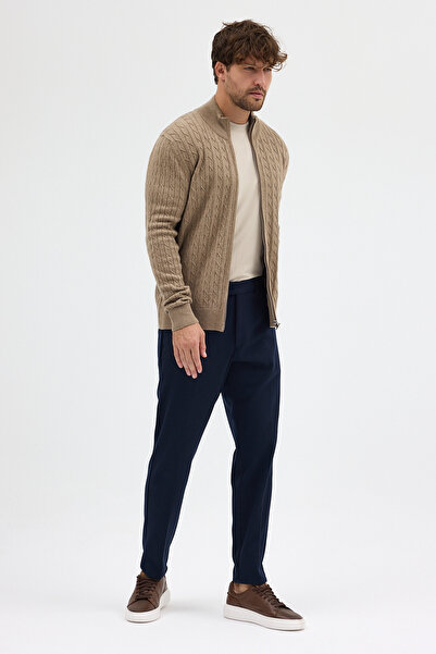 Frappoli Bernat Men's Mink Full Zipper Hair Braided Cotton Sweater