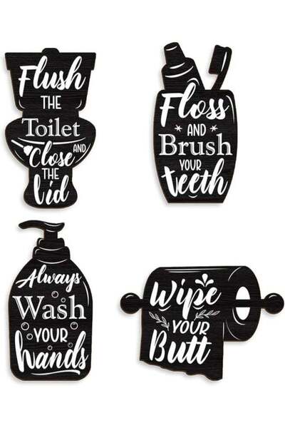 Mirfa Wooden Wall Art With Self Adhesive Base - Black (Toilet Activities)