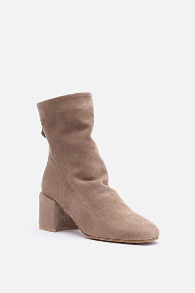 Bestyle Mugo %100 Vizon Süet 5,5 cm Topuklu Kadın Bot