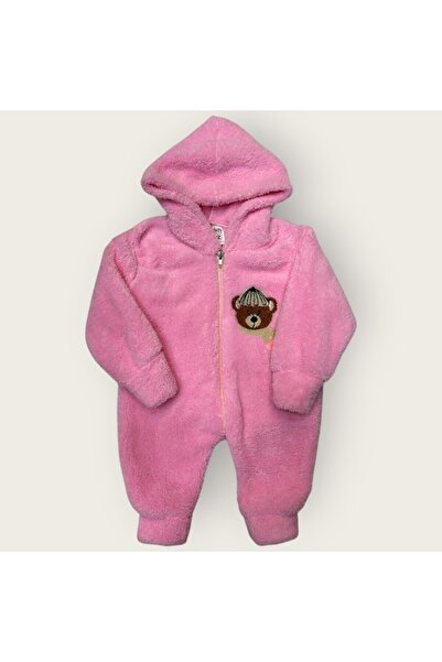 Hirazenmoda Bebek Peluş Tulum Ayıcık Desenli Kapüşonlu Fermuarlı Kışlık Model