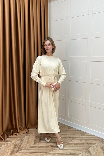 Stilife Κρέμα Φορέματος Πλεκτών Ενδυμάτων Mabel Taşlı