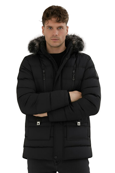 SİVAİST Men's Black Men's Outdoor Waterproof Hooded Winter Coat – Wind and Rain Resistant Coat&Coarse