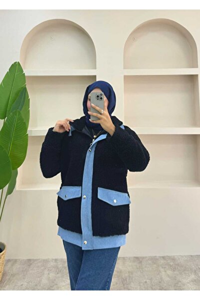 lurex moda Denim Detailed Plush Jacket