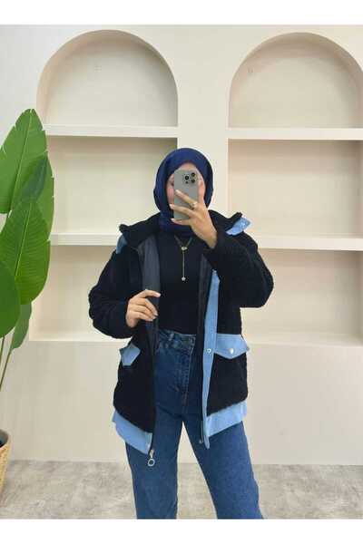 lurex moda Denim Detailed Plush Jacket