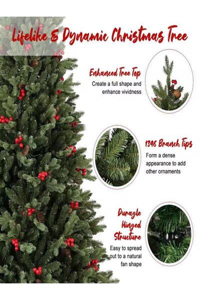 OEM Artificial Christmas Tree 120 cm with Cones and Red Fruits, Stable Metal Stand, Christmas Decoration