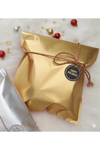 Poros Store Hediye Paketi 10 adet 35x50 Altın Hazır Yapışkanlı Hediye Poşeti