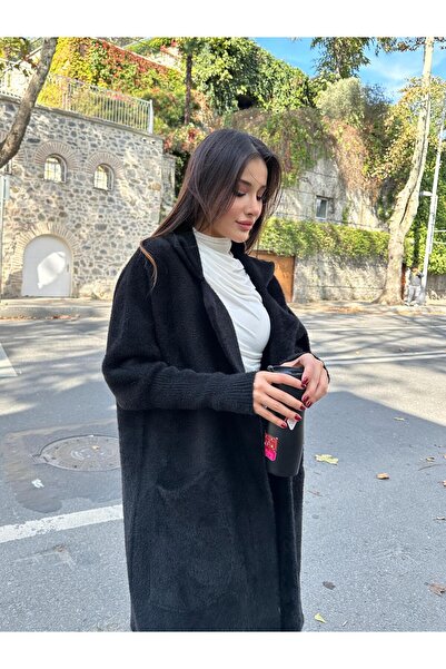 TOFİX textile Triko Hırka Balloon Sleeve Pocket Jacket Collar Coat Style New Season Model