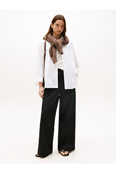 Tommy Hilfiger POPLIN WIDE LEG PANT Dámské černé kalhoty - WW0WW45891