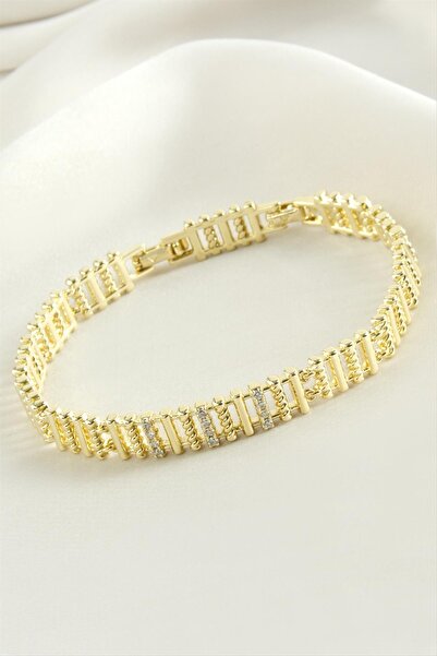feryal Xuping Striped Zircon Stone Luxury Steel Bracelet