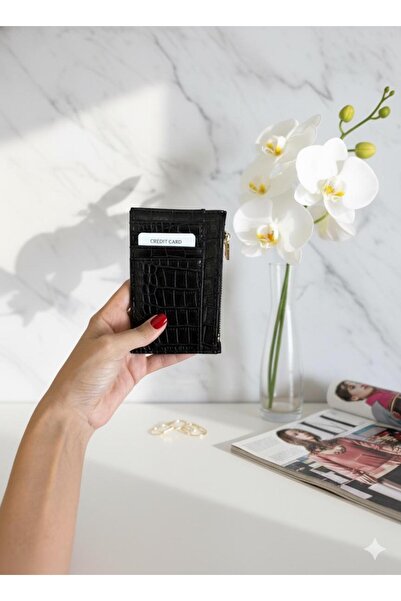 mlio Black Multi-Eye Crocodile Pattern Card Holder Wallet