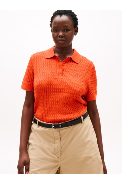 Tommy Hilfiger CRV CO CABLE FINE GG POLO SWT Kadın Turuncu Kazak - WW0WW47250