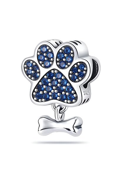 Lux Design 925 Ayar Gümüş Mavi Pati Kemik Köpek Charm