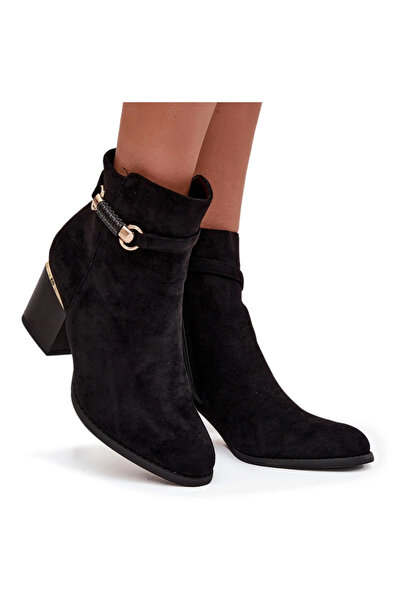 BOTO Botine pentru femei izolate cu toc cu bandă decorativă Negru Galissa 36