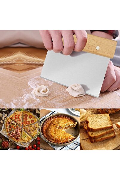 OLİVYA Alvin-Bambu Saplı Paslanmaz Spatula Hamur Kesici Şekillendirici