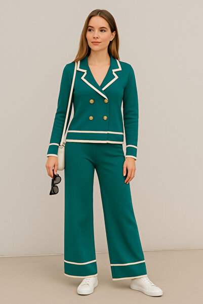 semela New Season Gold Buttoned Crop Knitwear Set