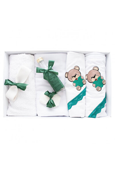 OEM Set botez 7 piese - Ursuleț brodat - Alb-Verde