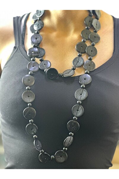 Gönülden Tasarım Black Bamboo Buttoned Women's Long Necklace70 cm