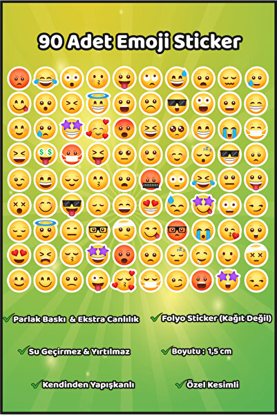 Ayza Tasarım 1.5 cm Mini Emoji Sticker Seti Okul Defteri Çıkartması Telefon &...