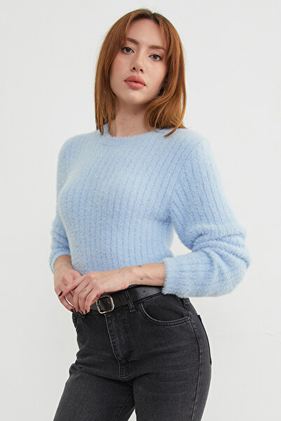 Fulla Moda guler rotund Pulover cu textura moale cu barbă