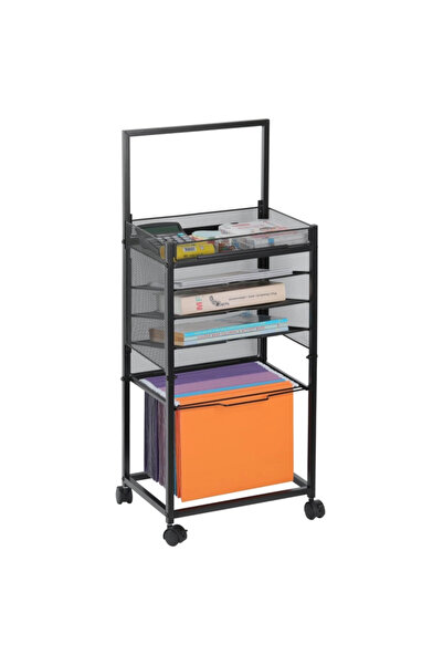 OEM Cărucior documente din oțel, pe roți, 5 niveluri, negru, 25,4 x 50,8 x 76...
