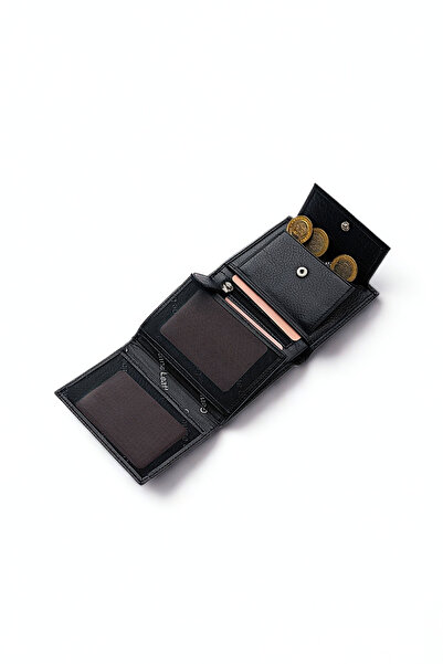 VANİLLA COLLECTİON Genuine Leather Vertical Wallet with Zipper Coin Compartment and Name Printing