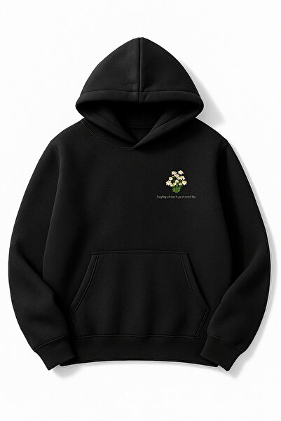 Altair Tr سويت شيرت أسود قصة فضفاضة للجنسين باباتيا مطبوع بغطاء رأس