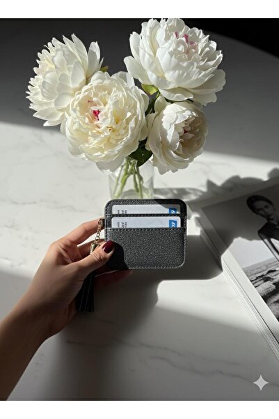 mlio Silvery Gray Tassel Detailed Card Holder