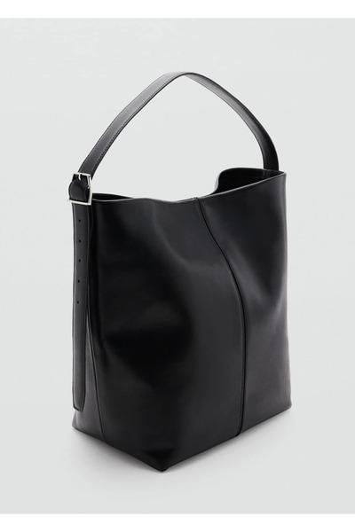 MANGO Woman Büyük boy deri bucket çanta