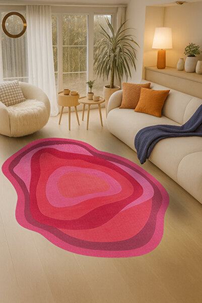 Rugs Modern Halı MOSSO Pembe Temalı Asimetrik Soyut Desenli Dokuma Taban Mode...