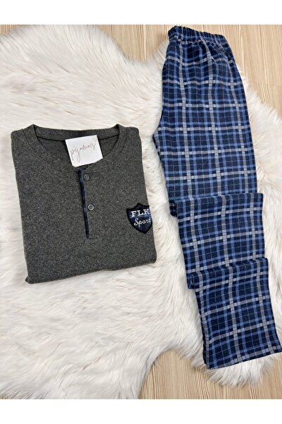 Pijamacs Чорний піжамний комплект з довгими рукавами та м'якою тканиною з візерунком у клітинку