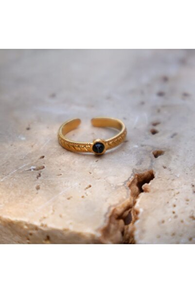 B Design jewelry Siyah Akik Point Çelik Yüzük