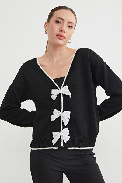 Fulla Moda Bow Detailed Knitwear Cardigan