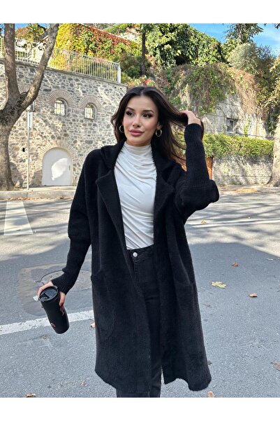 TOFİX textile Triko Hırka Balloon Sleeve Pocket Jacket Collar Coat Style New Season Model