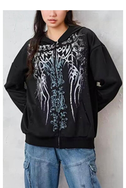 Peripeti Tribal Gothic cu buzunare și fermoar cu glugă Swea tricou