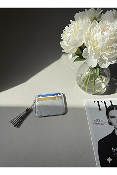 mlio Silvery Silver Tassel Detailed Card Holder